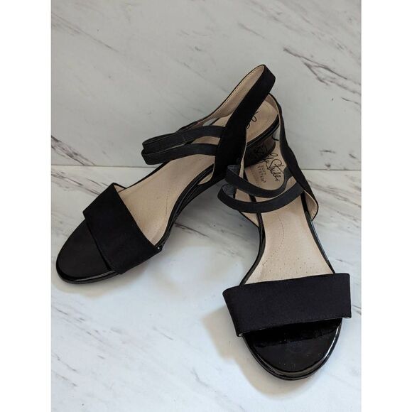 Life Stride Shoes - Life Stride Womens Black US 8.5M Wedge Open Toe Slip-On Yolo Sandals